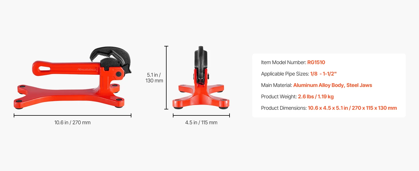 SucceBuy Portable Pipe Vise Lightweight Aluminum Pipe Vise w/ 1/8" to 1-1/2"  Clamping Capacity for Onsite Plumbing Installation