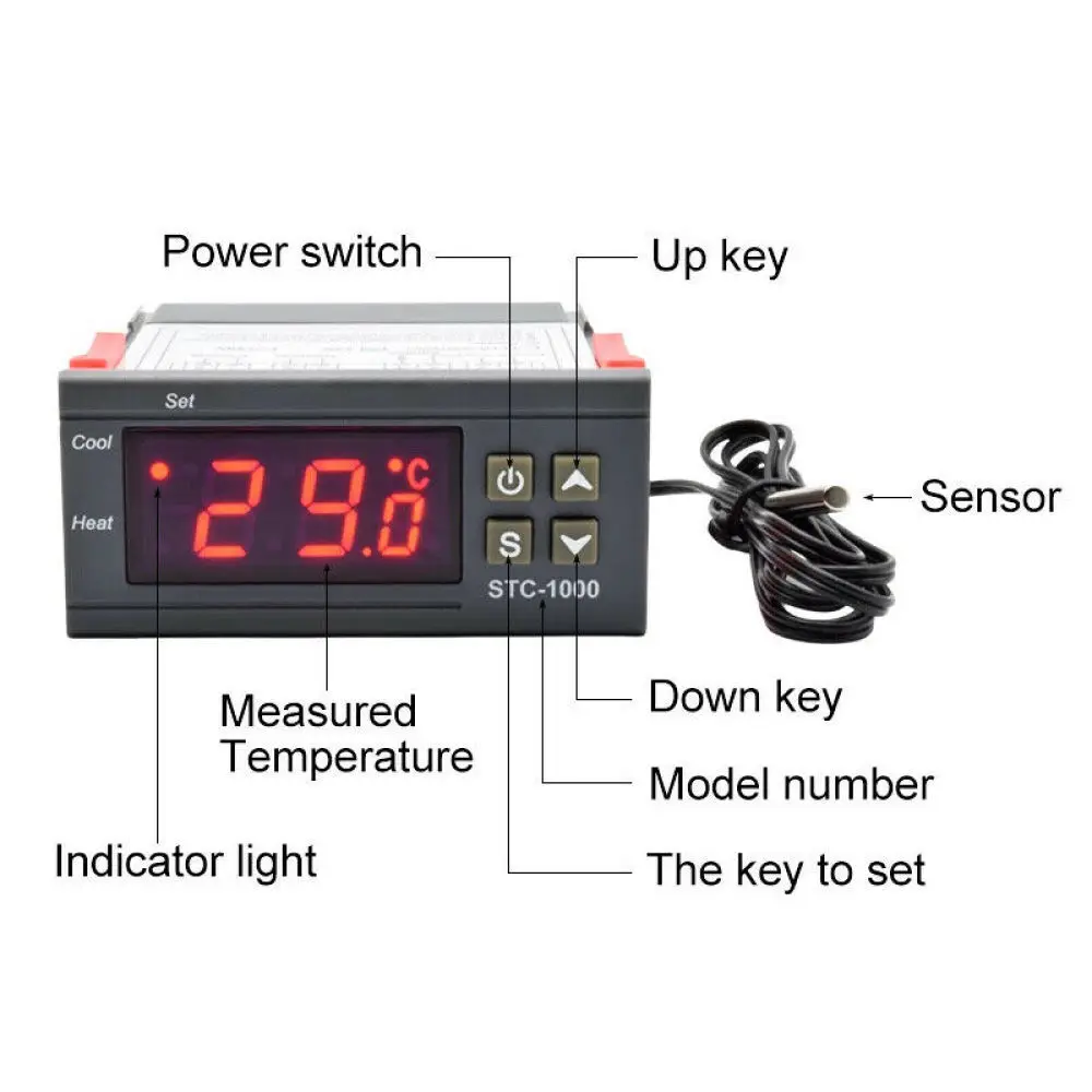 Digital Temperature Thermostat STC-1000 Controller 110-220V Heating Cooling LCD