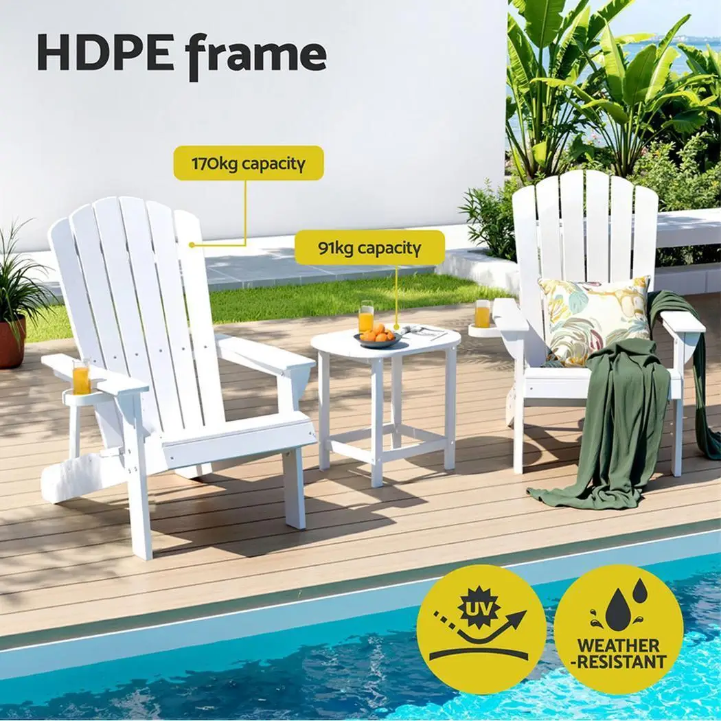 Outdoor HDPE Adirondack Beach Chair Sun Lounge Patio Furniture Garden White