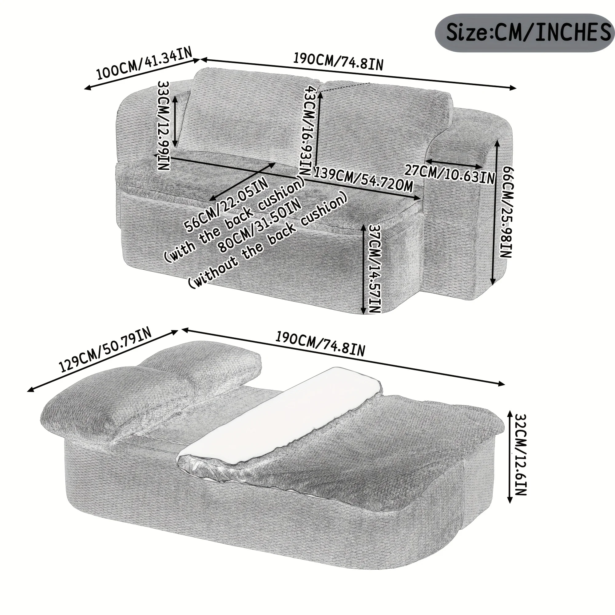 Comfortable folding sofa, 2-in-1 sofa bed, floor sofa with pillow, dual-use foam folding mattress sleeping sofa