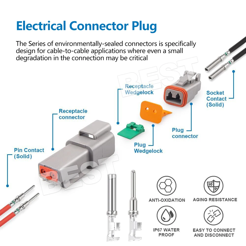5-10Set Deutsch DT 2Way Pin Male/Female Kit Electrical Connector Plug Waterproof