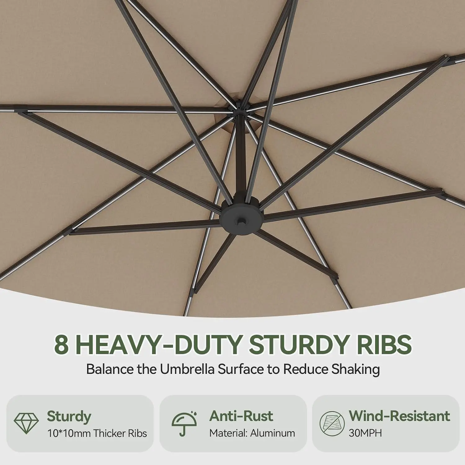 Aoxun 11ft Cantilever Umbrella Large Courtyard Aluminum Offset Umbrella Windproof 360 Degree Rotation Heavy Duty Frame With 8 Sturdy Ribs For Outdoor Swimming Pools Decks And Gardens