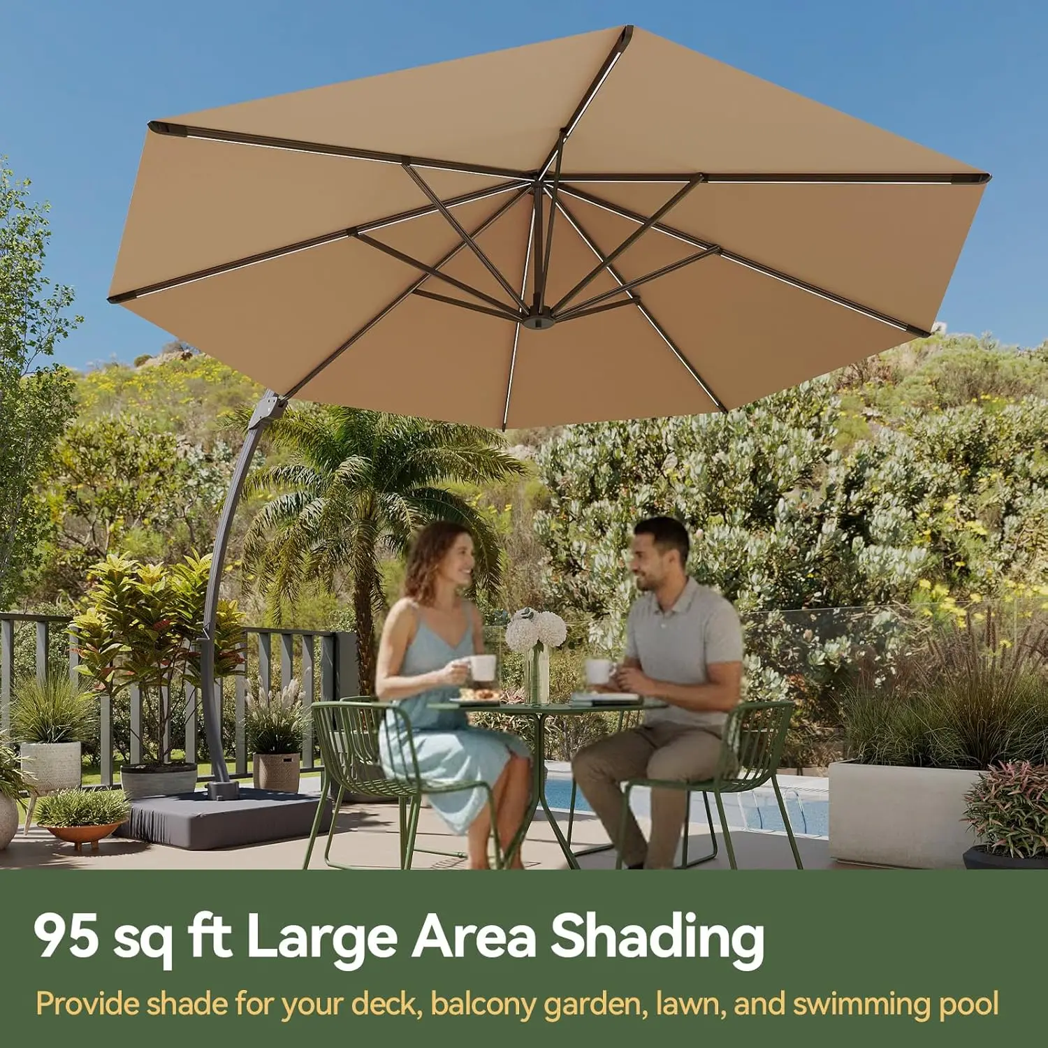 Aoxun 11ft Cantilever Umbrella Large Courtyard Aluminum Offset Umbrella Windproof 360 Degree Rotation Heavy Duty Frame With 8 Sturdy Ribs For Outdoor Swimming Pools Decks And Gardens