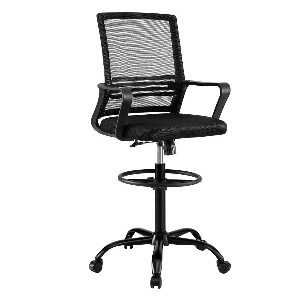Office Chair Drafting Stool Mesh Back Adjustable Height Ergonomic Swivel Computer Desk Studio Black