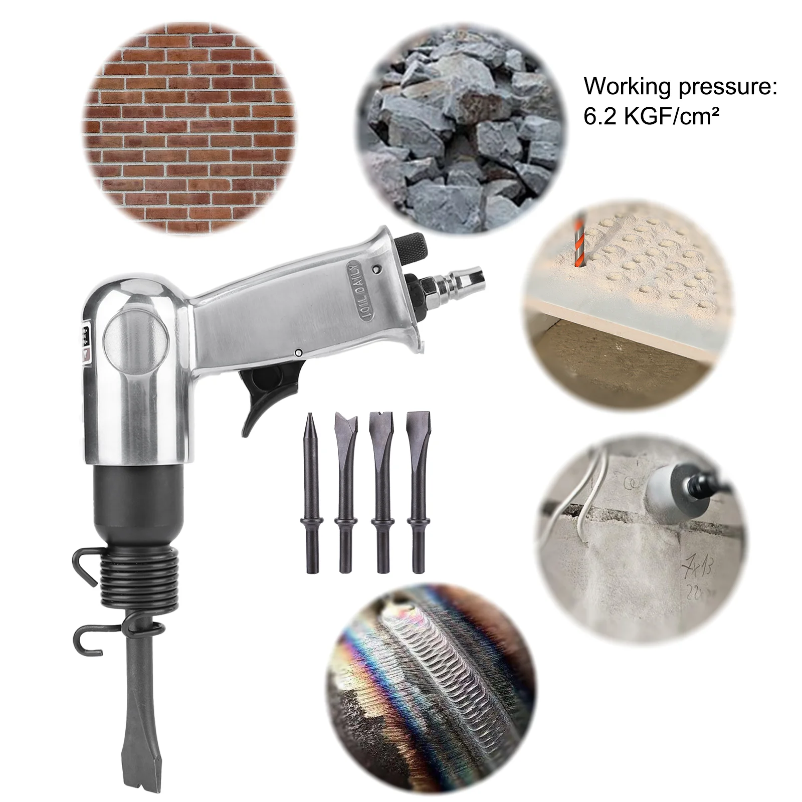 150 MM Air Hammer Kit 4-Chisels Pneumatic Hammer Spring & Fitting Air Chisel Pneumatic Shovel Tool for Automotive & Metal Work
