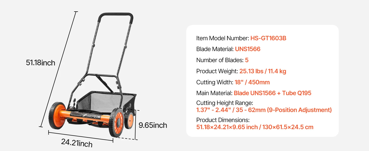 SucceBuy Push Reel Lawn Mower 14 inch 5 Blades Mower No 0.6-1.75 Mowers w/ Grass Catcher Bag to Green Lawns Driveways Courtyard