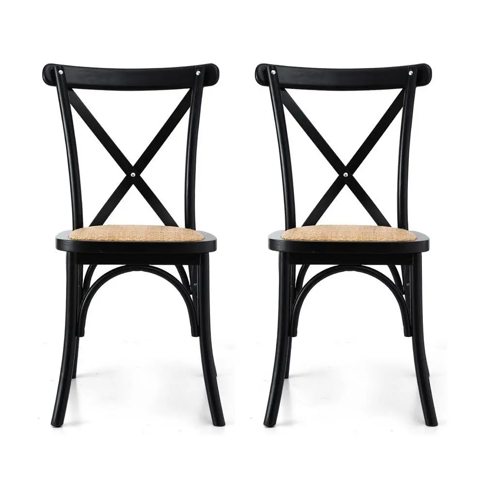 2 Pack Rattan Dining Chairs Wooden Frame Kitchen Accent Chairs Cafe Lounge Rubber Wood