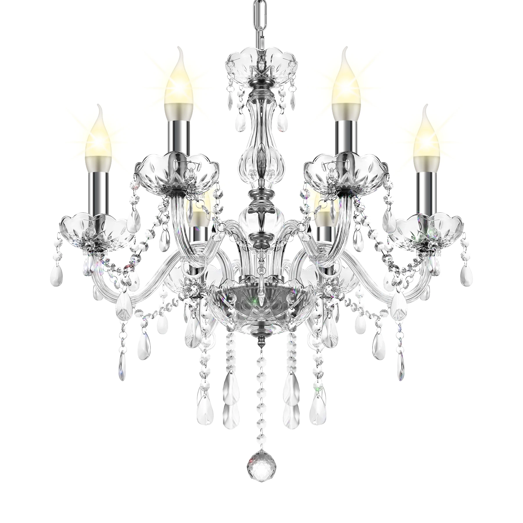 6arms K5 Crystal Chandelier Transparent Crystal Ceiling Lamp Modern Luxury Home Lighting Fixture For Bedroom Living Room Decor