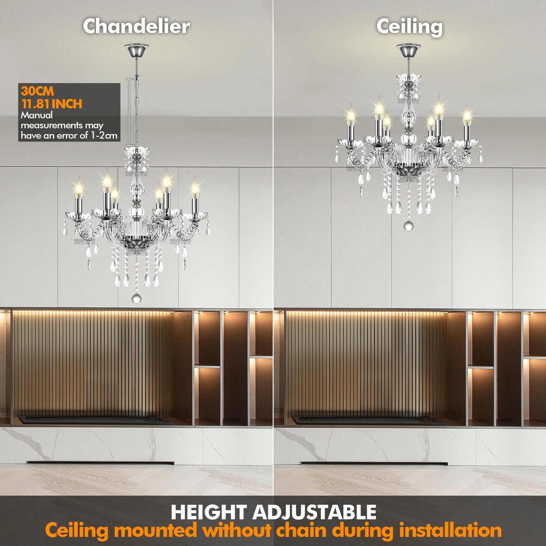 6arms K5 Crystal Chandelier Transparent Crystal Ceiling Lamp Modern Luxury Home Lighting Fixture For Bedroom Living Room Decor