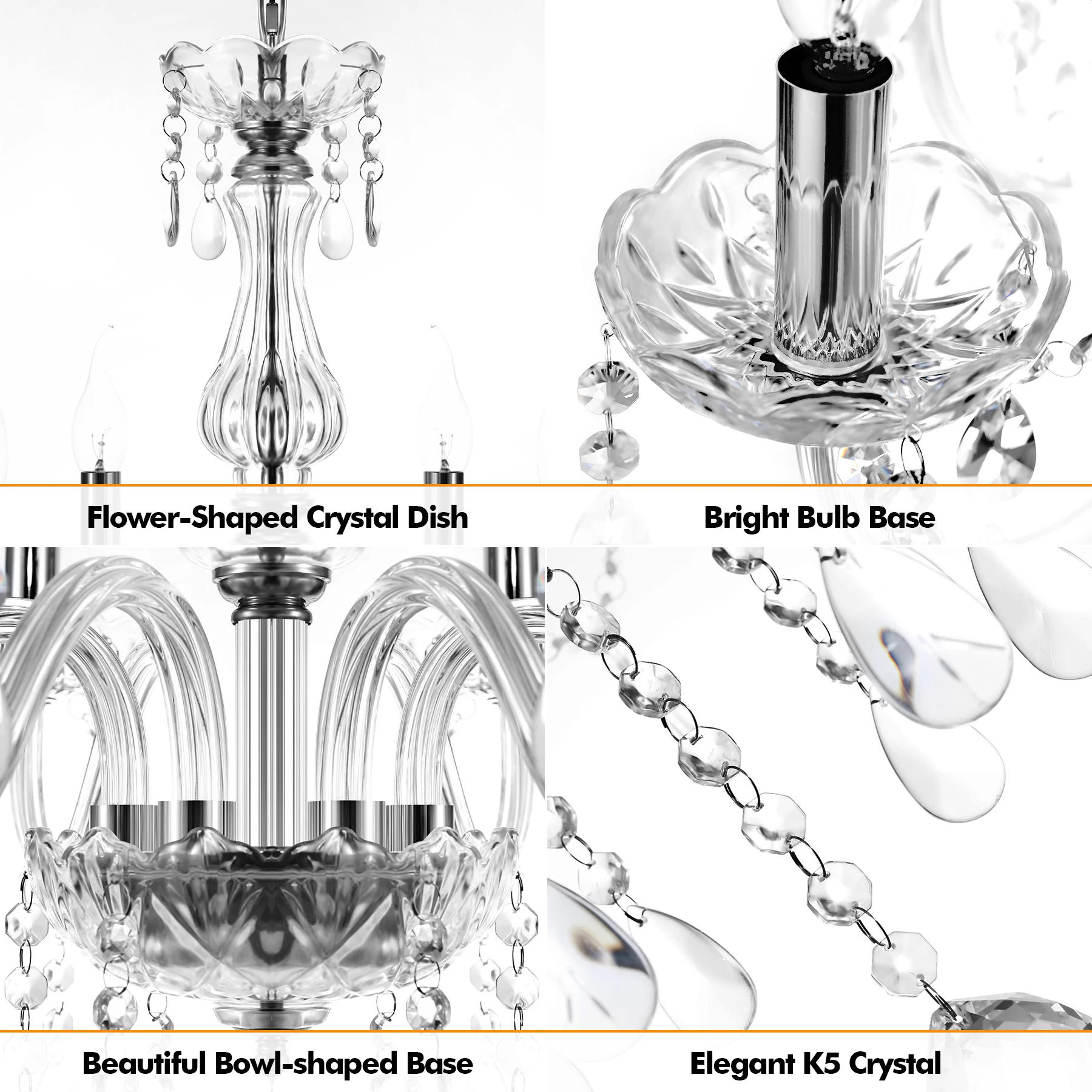 6arms K5 Crystal Chandelier Transparent Crystal Ceiling Lamp Modern Luxury Home Lighting Fixture For Bedroom Living Room Decor