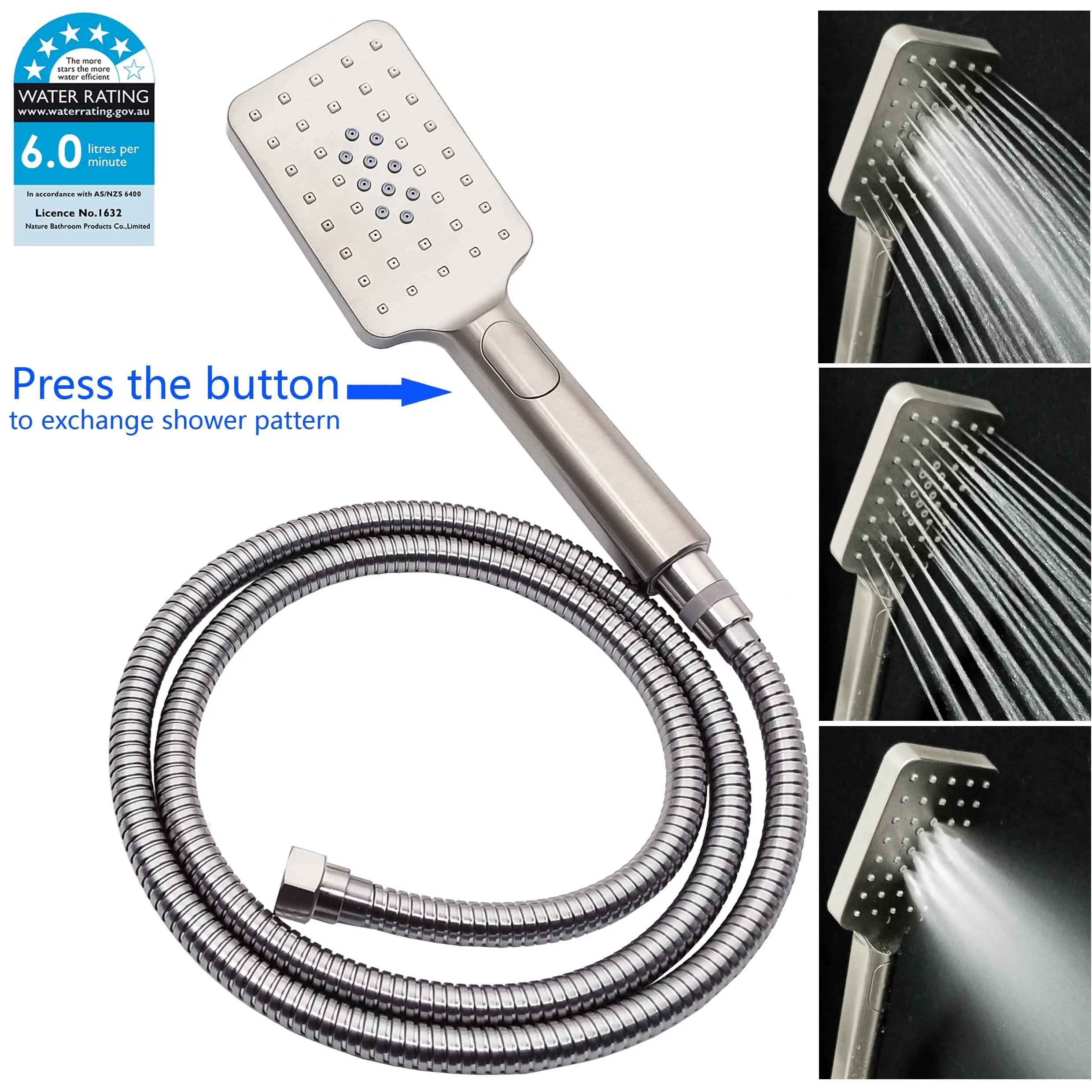 **Sydney Stock** KYLINS Brushed Gold Gun Metal Chrome Black 3 Mode Hand Held Shower Head Set Square Mixer Taps WELS WATERMARK
