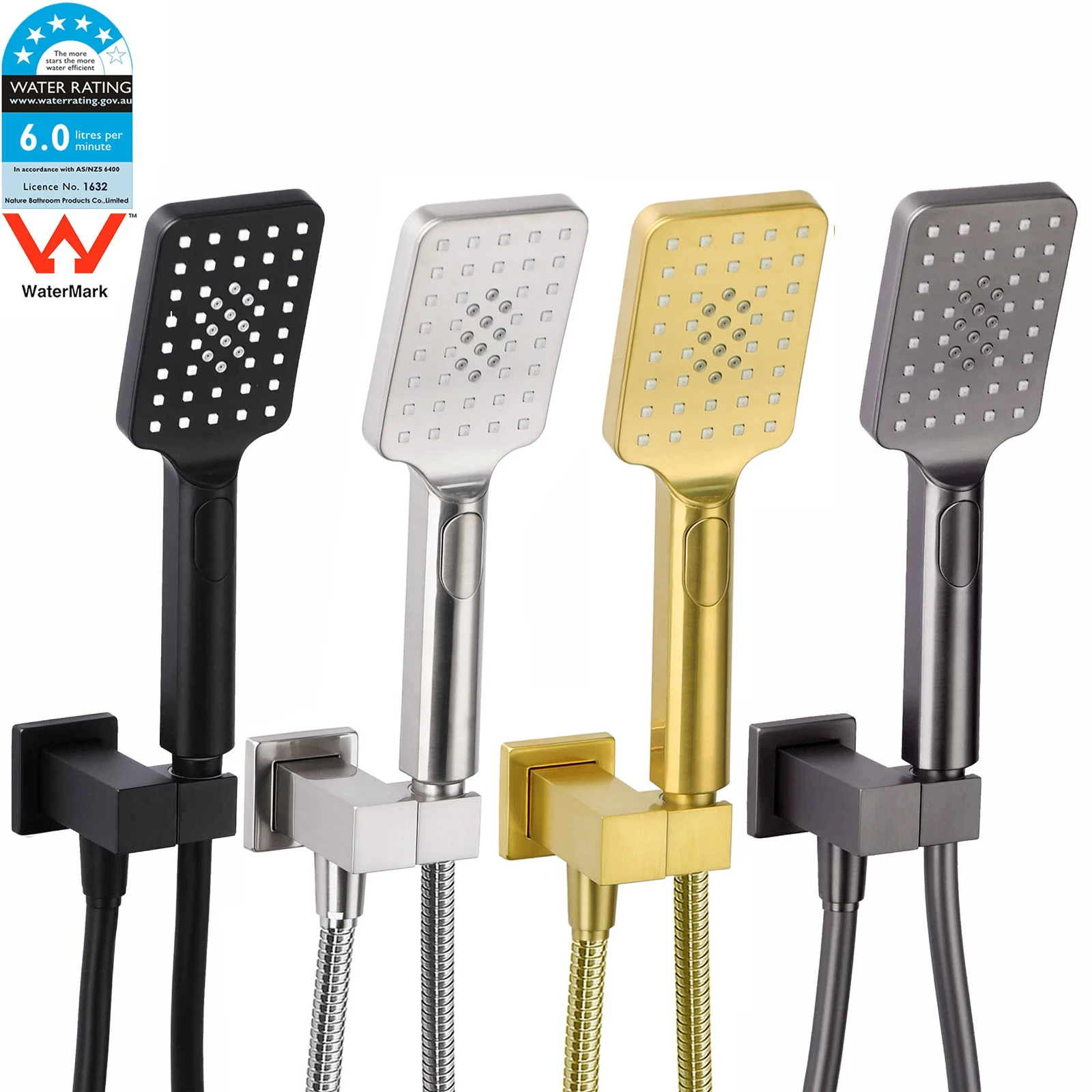 **Sydney Stock** KYLINS Brushed Gold Gun Metal Chrome Black 3 Mode Hand Held Shower Head Set Square Mixer Taps WELS WATERMARK