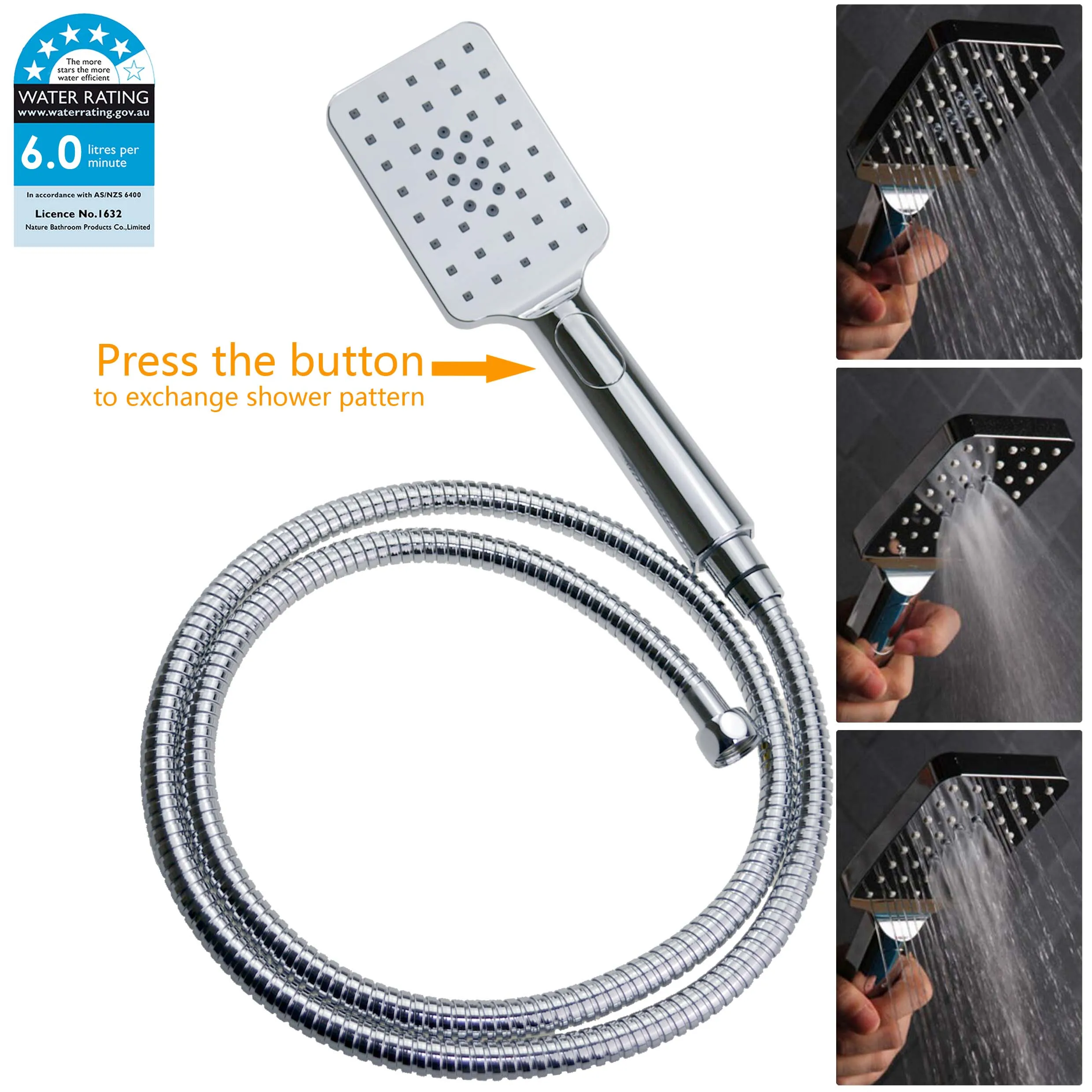 **Sydney Stock** KYLINS Brushed Gold Gun Metal Chrome Black 3 Mode Hand Held Shower Head Set Square Mixer Taps WELS WATERMARK
