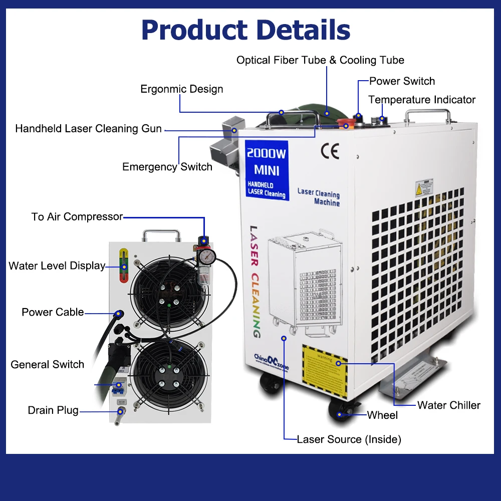 3000W Laser Cleaning Machine 1500W 2000W 3000W Fiber Laser Rust Removal Cleaning Oil Paint for Metal with Double Pendulum