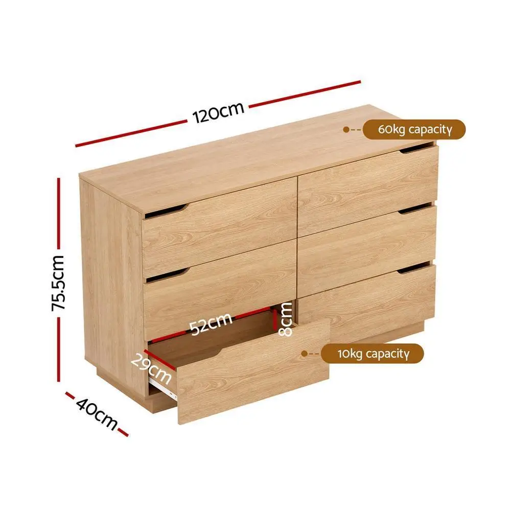 6 Chest of Drawers Pine Wood Dresser Table Storage Cabinet Bedroom Organizer Furniture