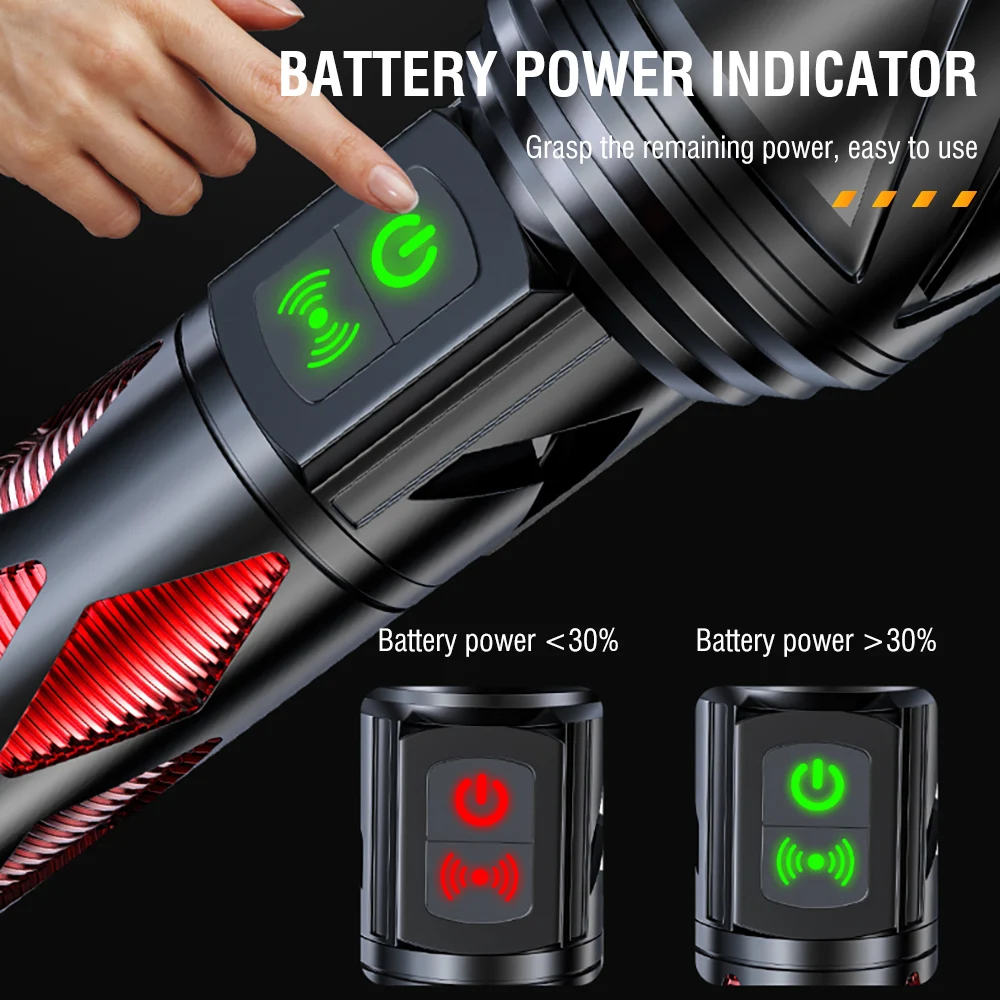 BORUiT 1000LM Long Range Zoomable LED Flashlight with 80DB Buzzer Type-C Rchargeable 26650 Battery Power Bank Torch Waterproof Home Emergency Camping Lantern