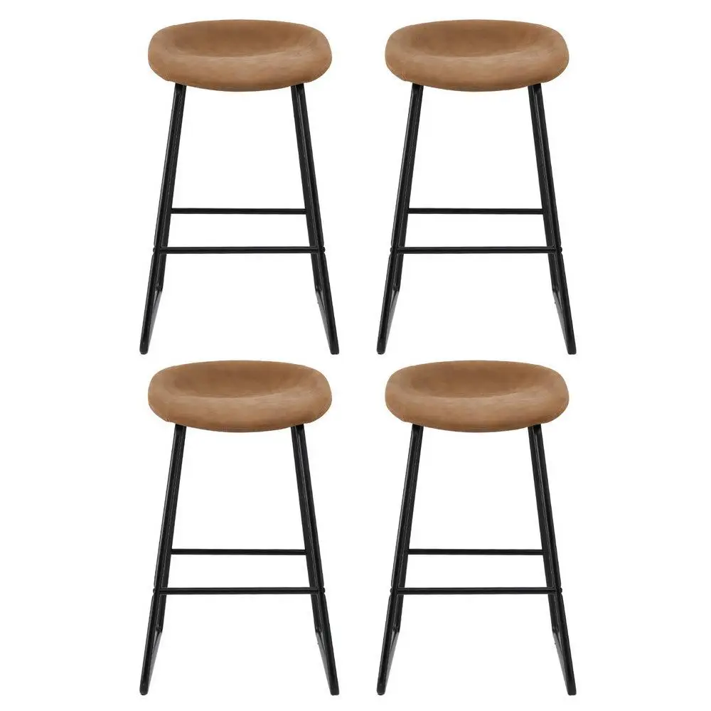 4 Pack PU Leather Bar Stools Metal Frame Kitchen Counter Height Dining Chairs Brown