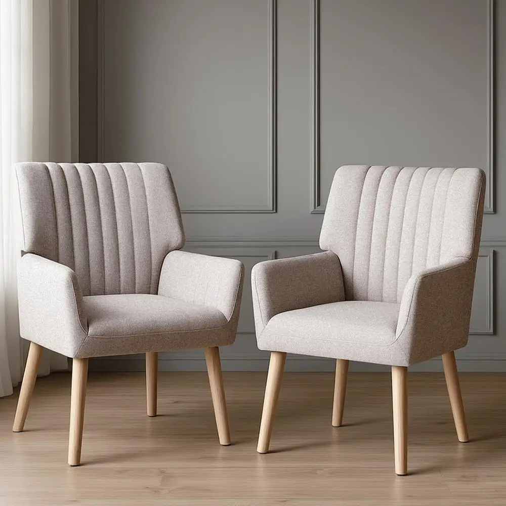 2X Beige Faux Fabric Armchair Sofa Chair Covers Decorative Home Furniture Slipcovers