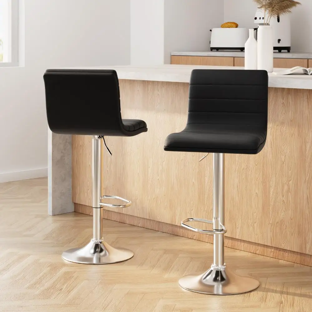 2 Pack Adjustable Black PU Leather Bar Stools with Padded Seat and Gas Lift Swivel Counter Height Chairs