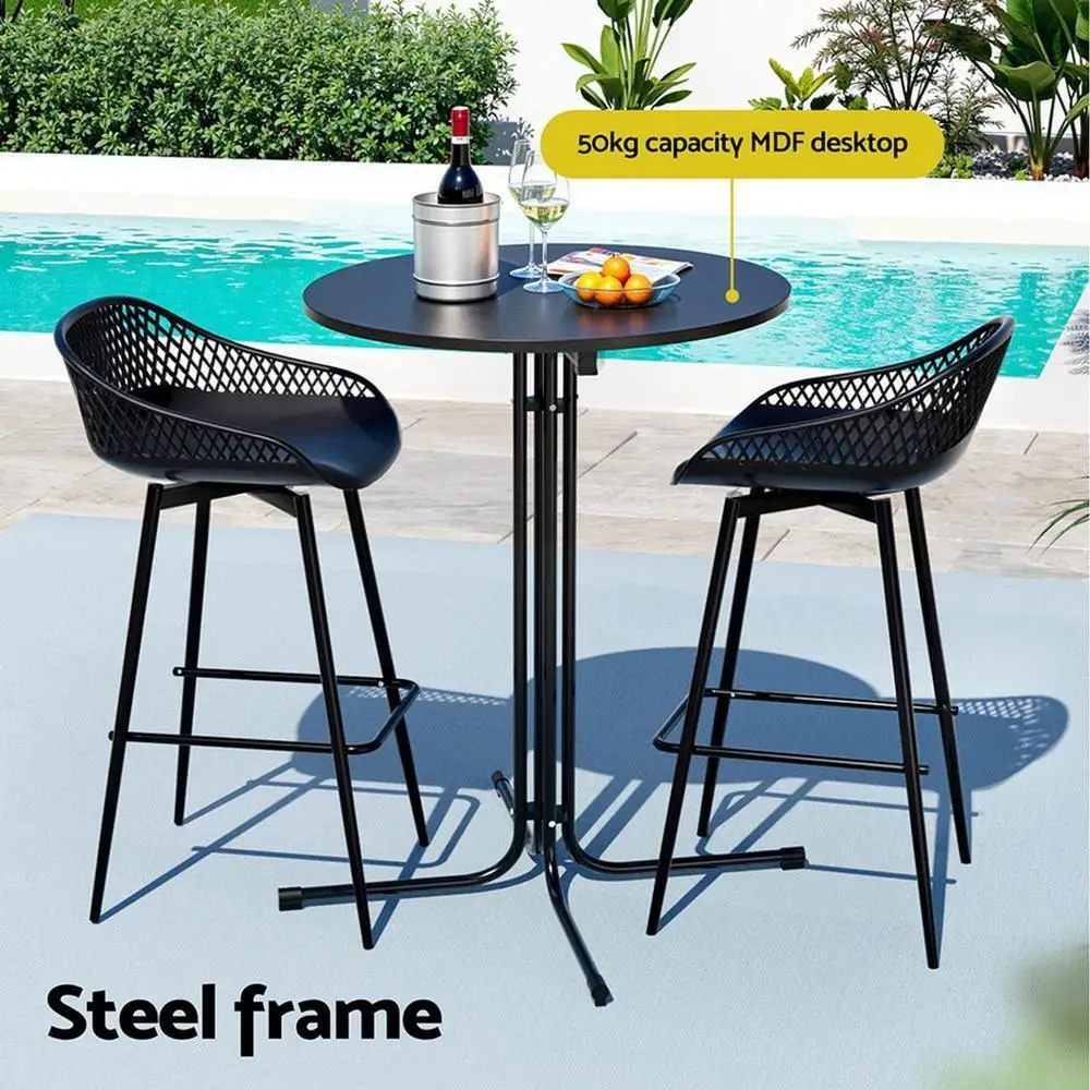 3 Piece Outdoor Bar Set with Stools Dining Chairs and Table Patio Furniture Bistro Set Black