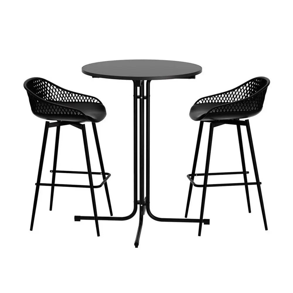 3 Piece Outdoor Bar Set with Stools Dining Chairs and Table Patio Furniture Bistro Set Black