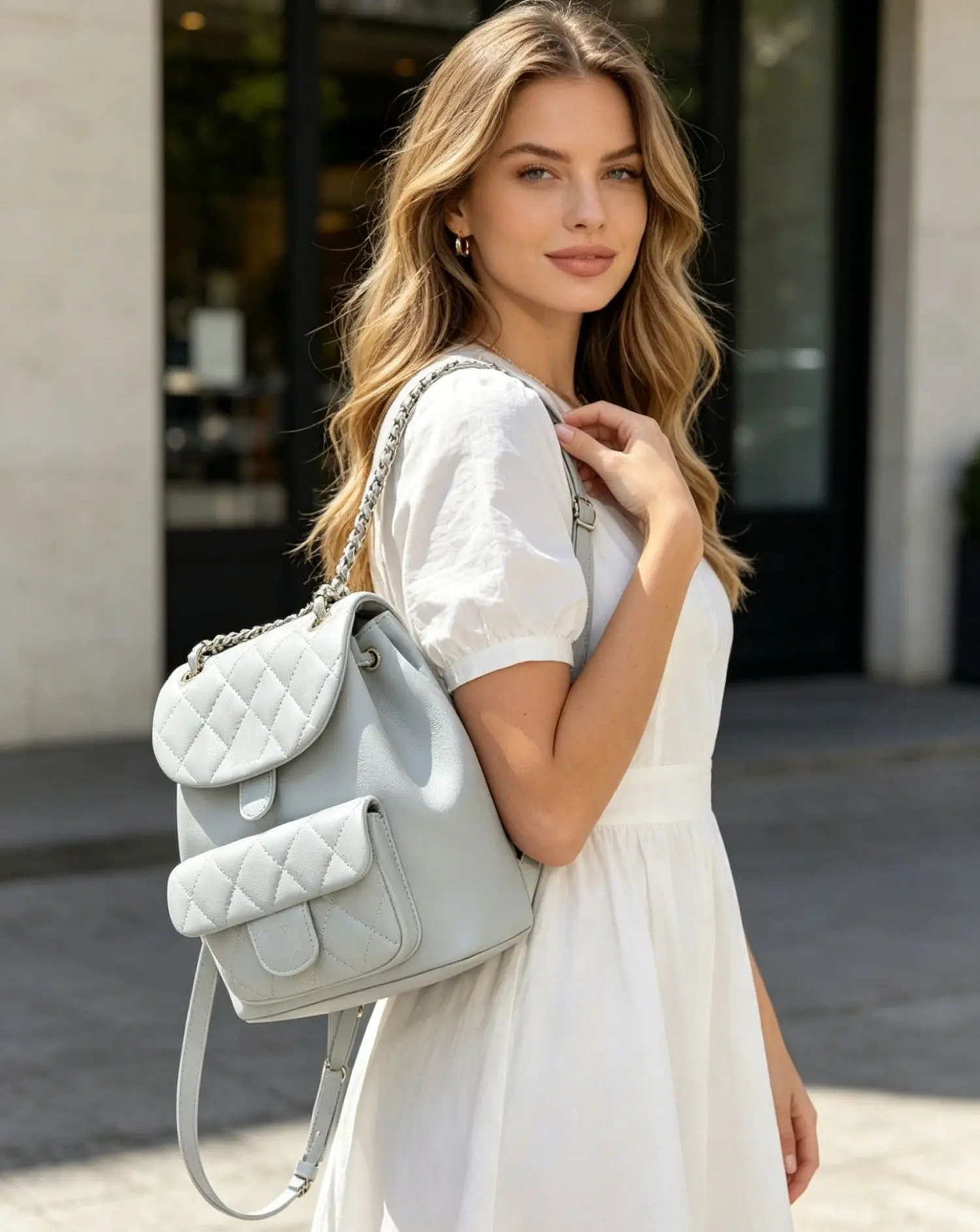 Retro Silver Back Pack Small Leather Backpack Women School Bags For Teenagers Girls Luxury Backpacks