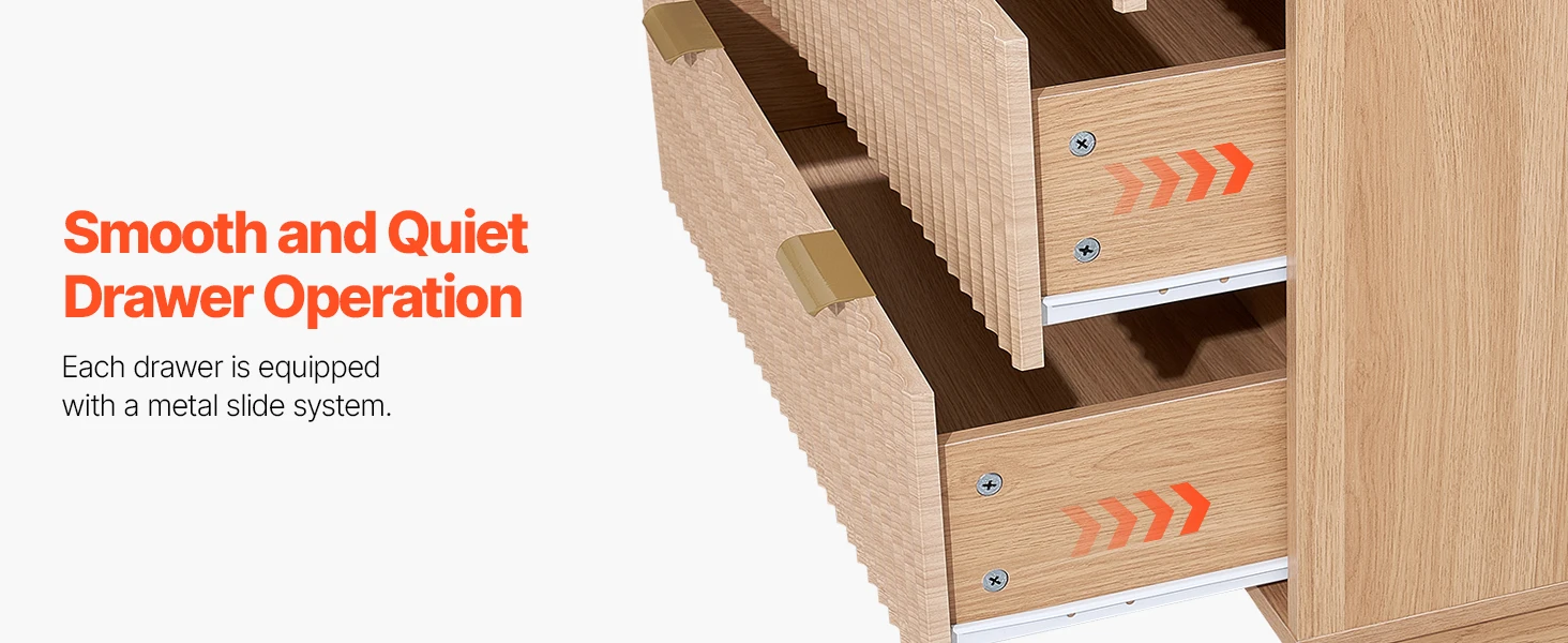 SucceBuy 5/6 Fluted Drawer Dresser Wooden Chest of Drawers with Sliding & Anti-tip Device for Living Room Hallway Light Wood