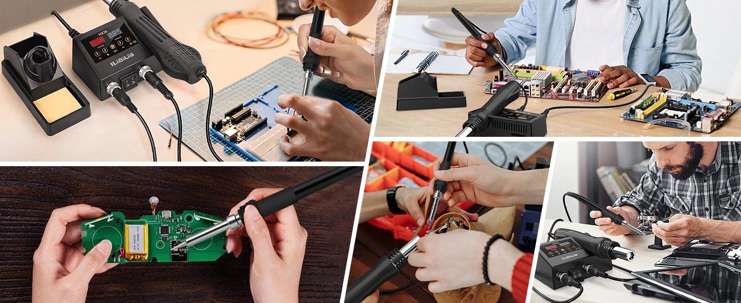 ILIBILIB Soldering Iron Station Digital Hot Air Gun Desoldering Rework Station Kit