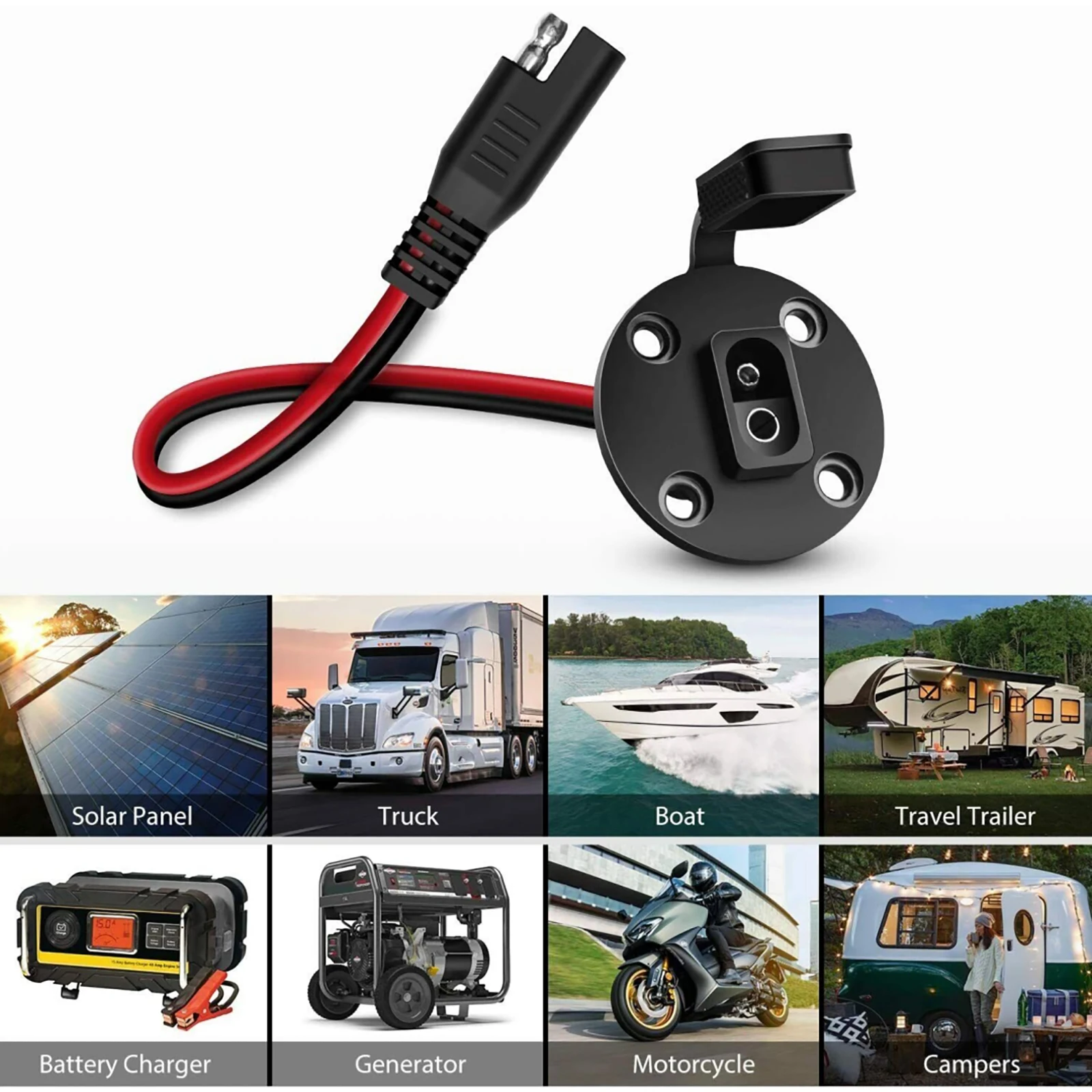 2Pcs SAE Power Socket Sidewall Port Weatherproof SAE Quick Connect Solar Panel Mount Universal Flush-Mountable Connector 12AWG