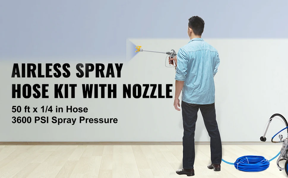 SucceBuy Airless Paint Spray Hose Kit 50 ft 3600 psi High Pressure Fiber Tube 8 inch Rod Pole Including 517 Tip and Tip Guard