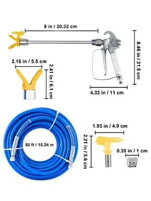 SucceBuy Airless Paint Spray Hose Kit 50 ft 3600 psi High Pressure Fiber Tube 8 inch Rod Pole Including 517 Tip and Tip Guard