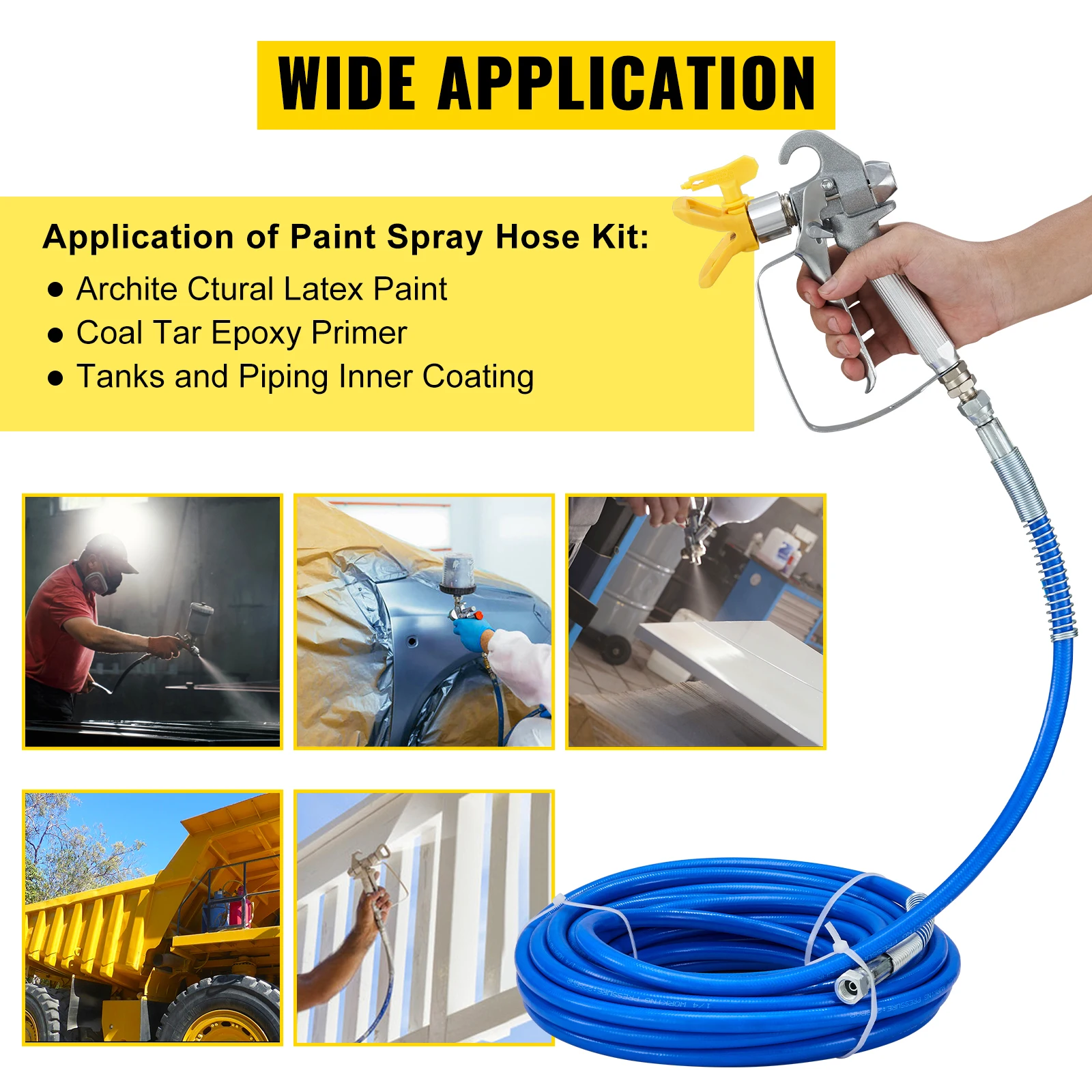 SucceBuy Airless Paint Spray Hose Kit 50 ft 3600 psi High Pressure Fiber Tube 8 inch Rod Pole Including 517 Tip and Tip Guard