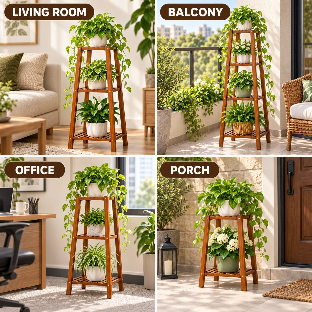 Tall Bamboo Plant Stand, 2/3/4 Tier Flower Pot Display Shelf, Indoor Outdoor Plant Rack for Balcony Patio Garden