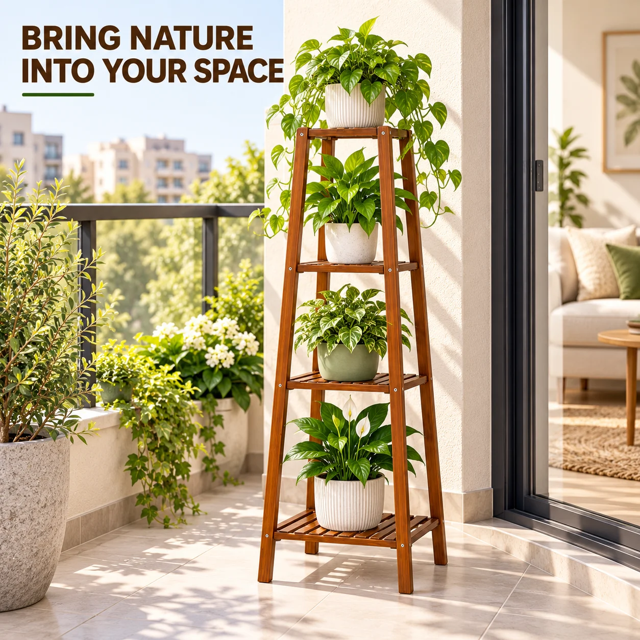 Tall Bamboo Plant Stand, 2/3/4 Tier Flower Pot Display Shelf, Indoor Outdoor Plant Rack for Balcony Patio Garden