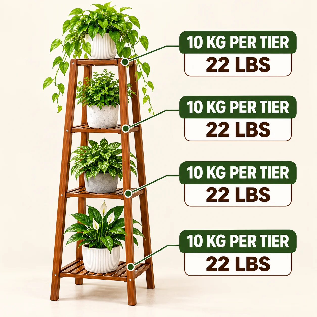 Tall Bamboo Plant Stand, 2/3/4 Tier Flower Pot Display Shelf, Indoor Outdoor Plant Rack for Balcony Patio Garden