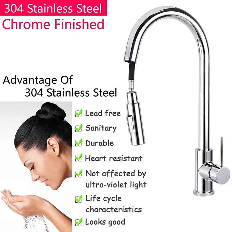 **Sydney Stock** KYLINS Pull Out Single Lever Kitchen Faucet Sink Tap Chrome Stainless steel 2 Mode kitchen mixer WELS WaterMark