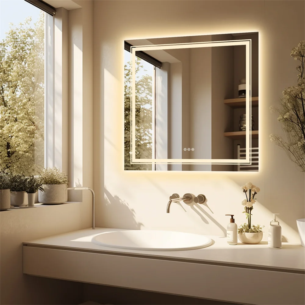 Wall Mounted LED Backlit Vanity Mirror,Illuminate Bathroom Makeup Mirror with Adjustable 3 Lights And Fogless Demister Pad