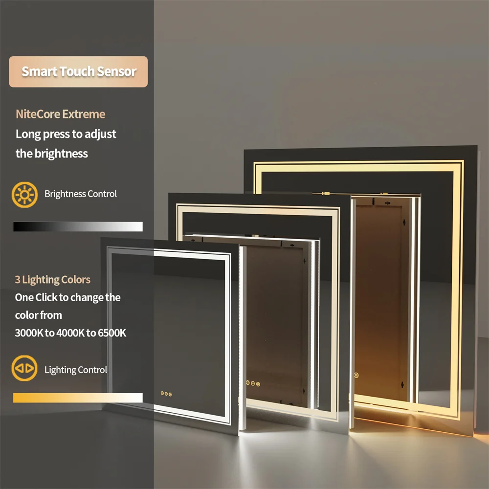 Wall Mounted LED Backlit Vanity Mirror,Illuminate Bathroom Makeup Mirror with Adjustable 3 Lights And Fogless Demister Pad