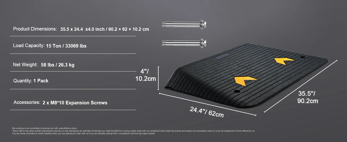 SucceBuy Multi Size Driveway Curb Ramps Portable Non-Slip Lightweight Rubber Threshold Car Ramp to Wheelchair Scooter