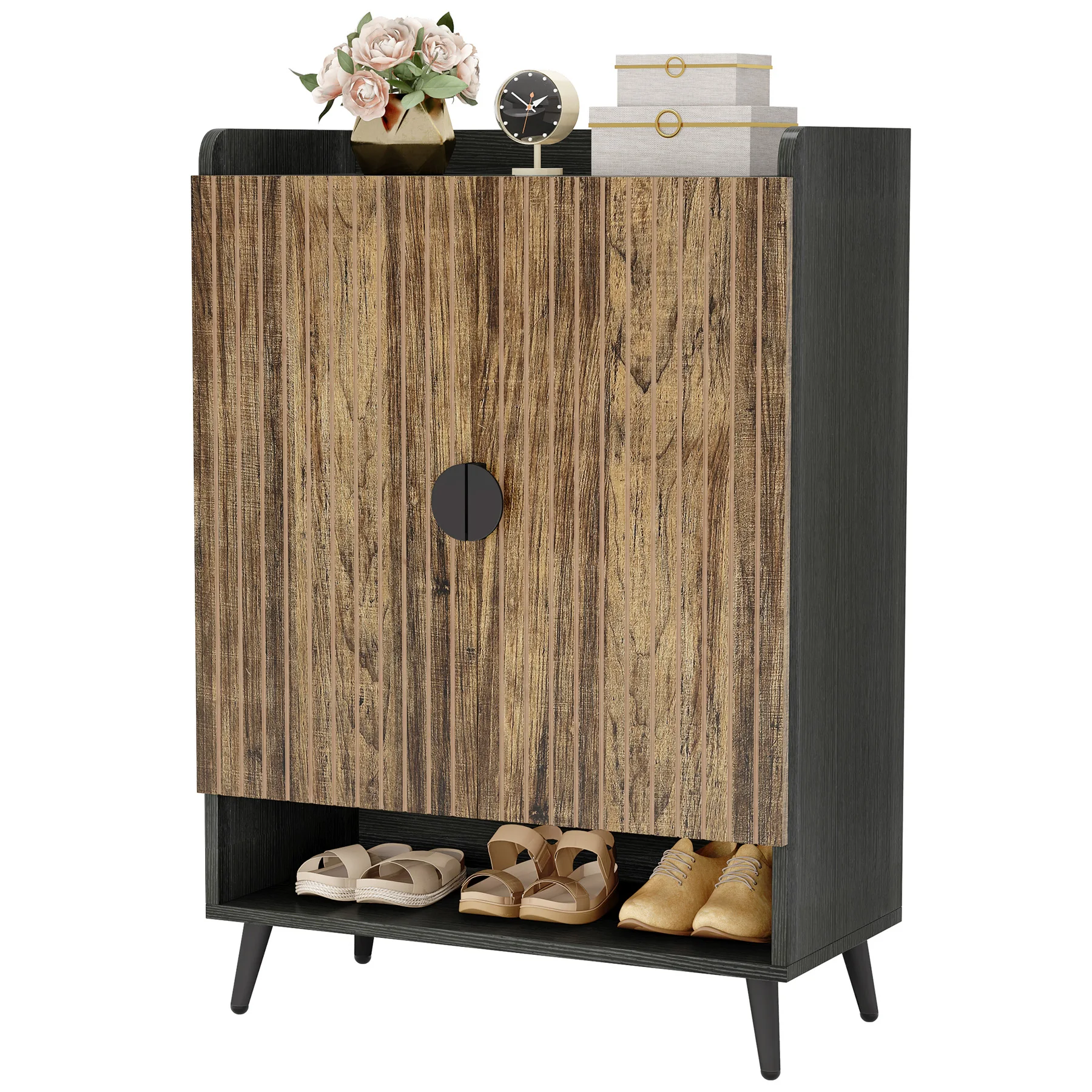 Tribesigns Shoe Cabinet with Doors, 7-Tier Shoe Storage Cabinet with Adjustable Shelves, Wooden Shoes Rack Shoe Storage Organize