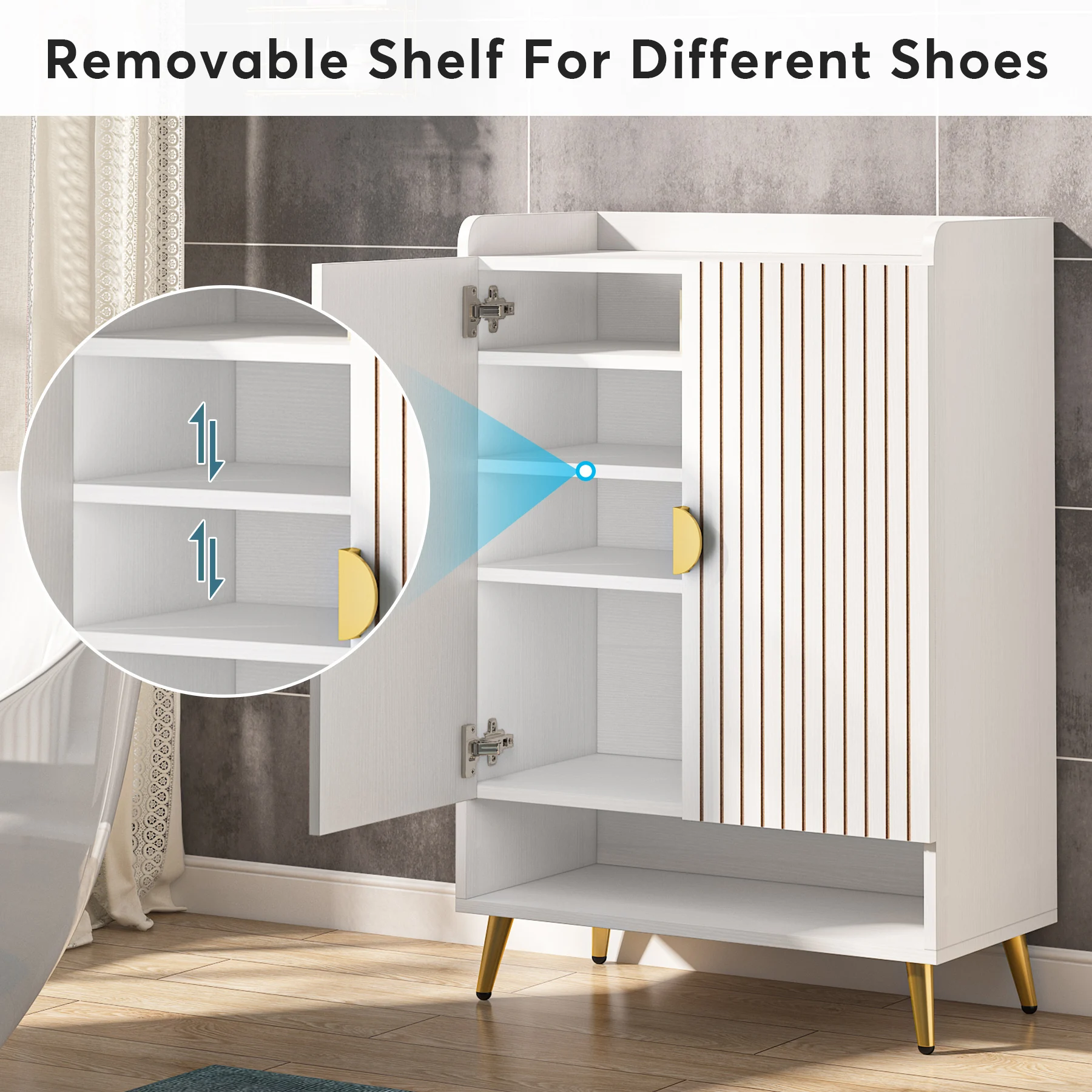 Tribesigns Shoe Cabinet with Doors, 7-Tier Shoe Storage Cabinet with Adjustable Shelves, Wooden Shoes Rack Shoe Storage Organize