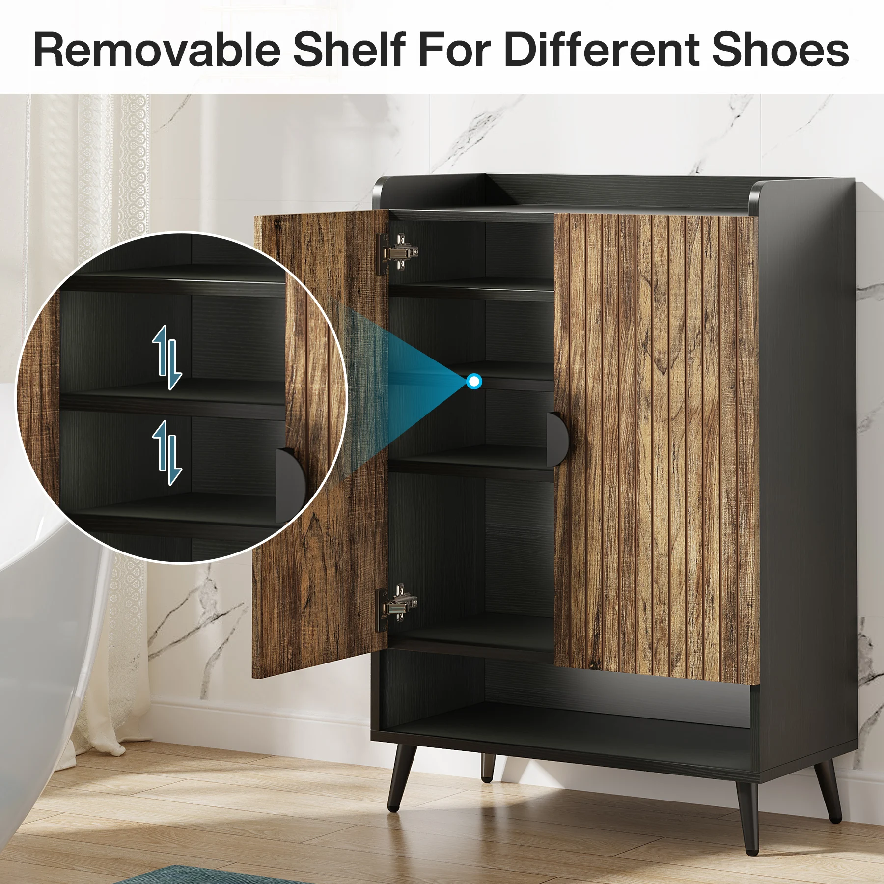 Tribesigns Shoe Cabinet with Doors, 7-Tier Shoe Storage Cabinet with Adjustable Shelves, Wooden Shoes Rack Shoe Storage Organize