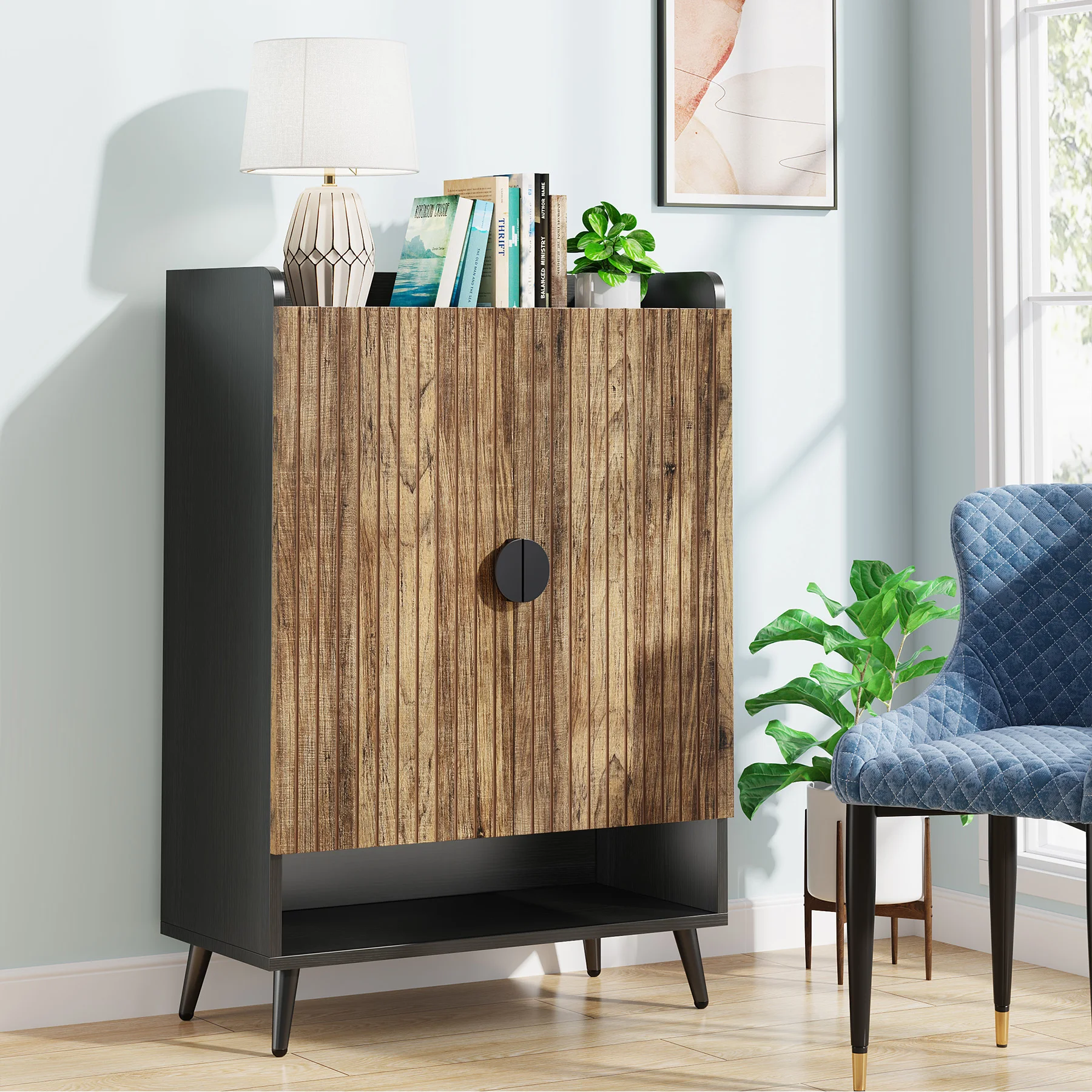 Tribesigns Shoe Cabinet with Doors, 7-Tier Shoe Storage Cabinet with Adjustable Shelves, Wooden Shoes Rack Shoe Storage Organize