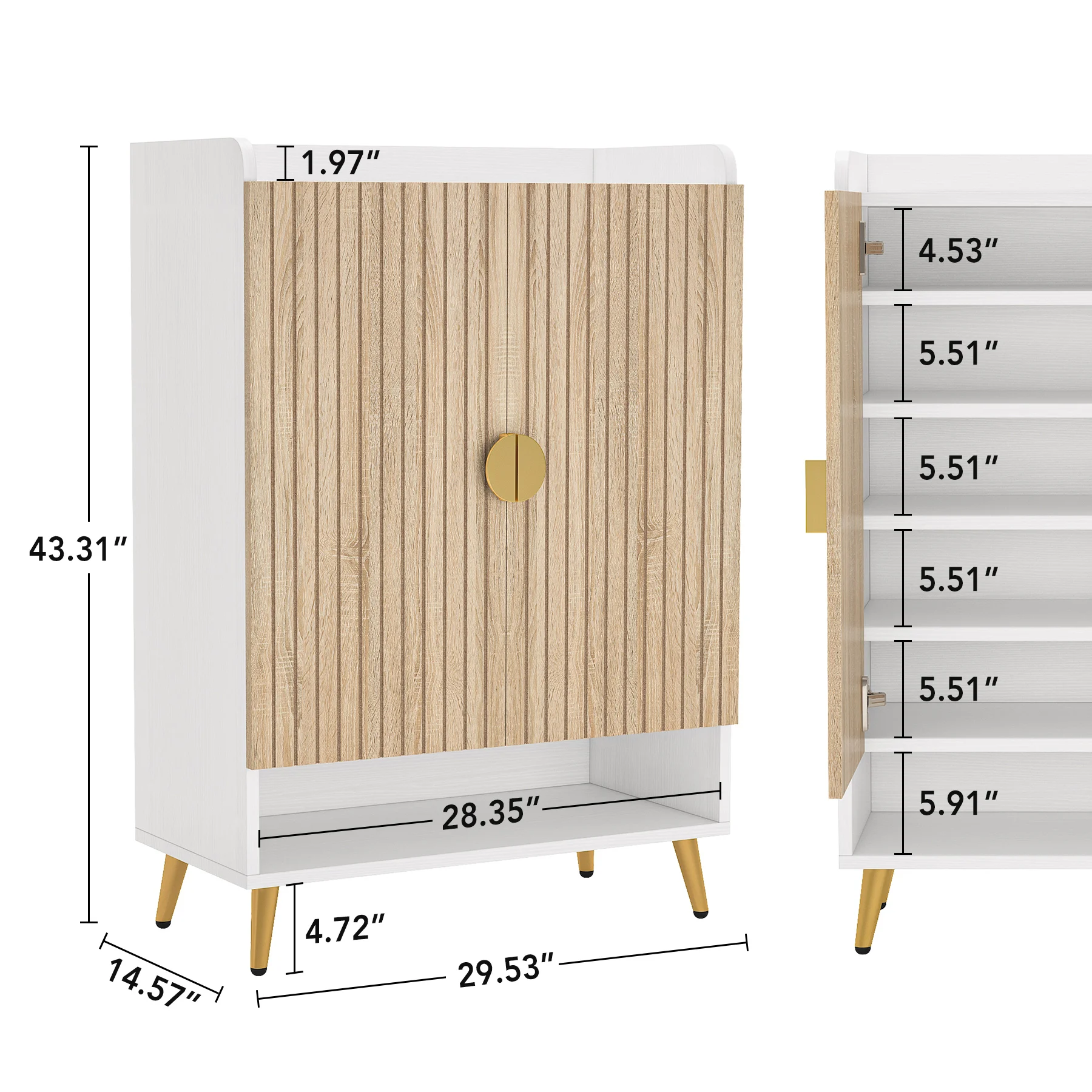 Tribesigns Shoe Cabinet with Doors, 7-Tier Shoe Storage Cabinet with Adjustable Shelves, Wooden Shoes Rack Shoe Storage Organize