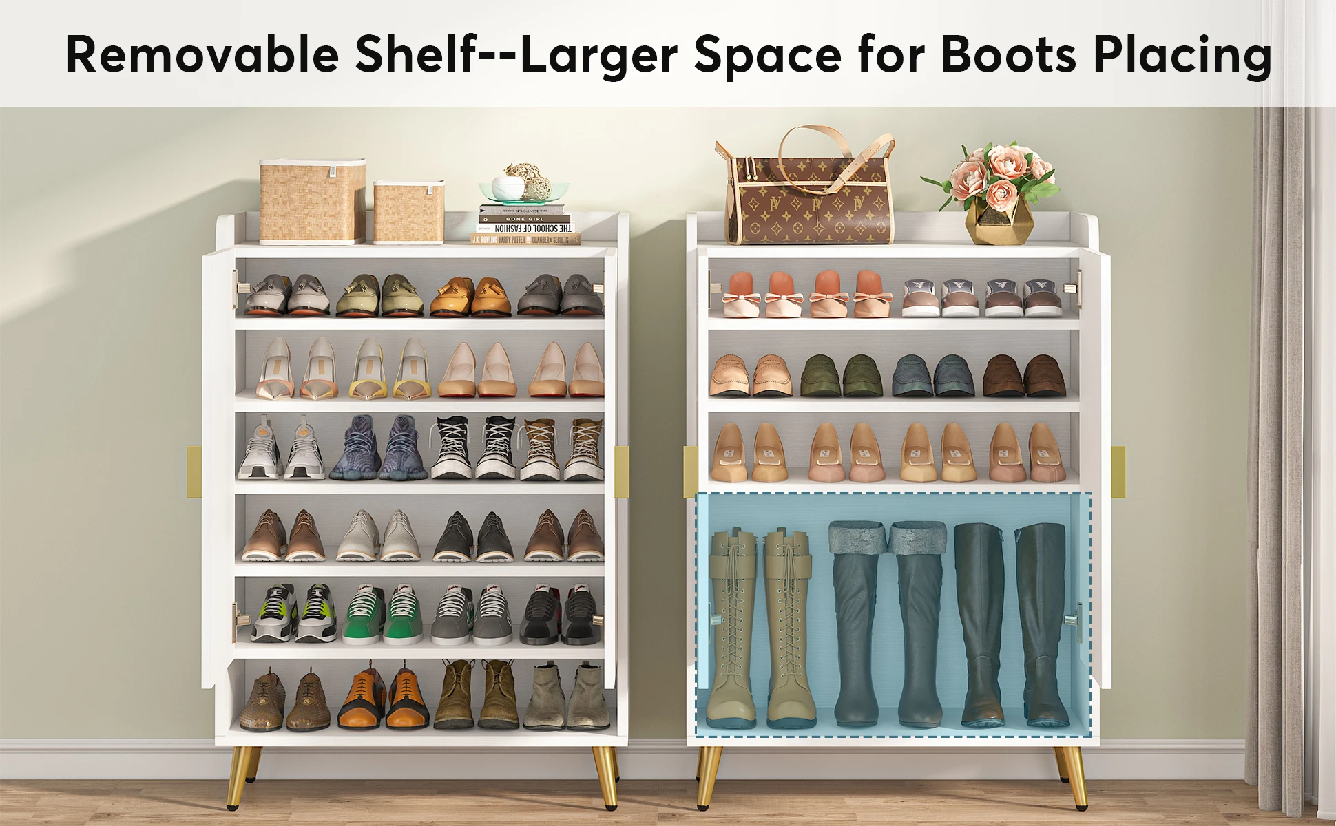 Tribesigns Shoe Cabinet with Doors, 7-Tier Shoe Storage Cabinet with Adjustable Shelves, Wooden Shoes Rack Shoe Storage Organize