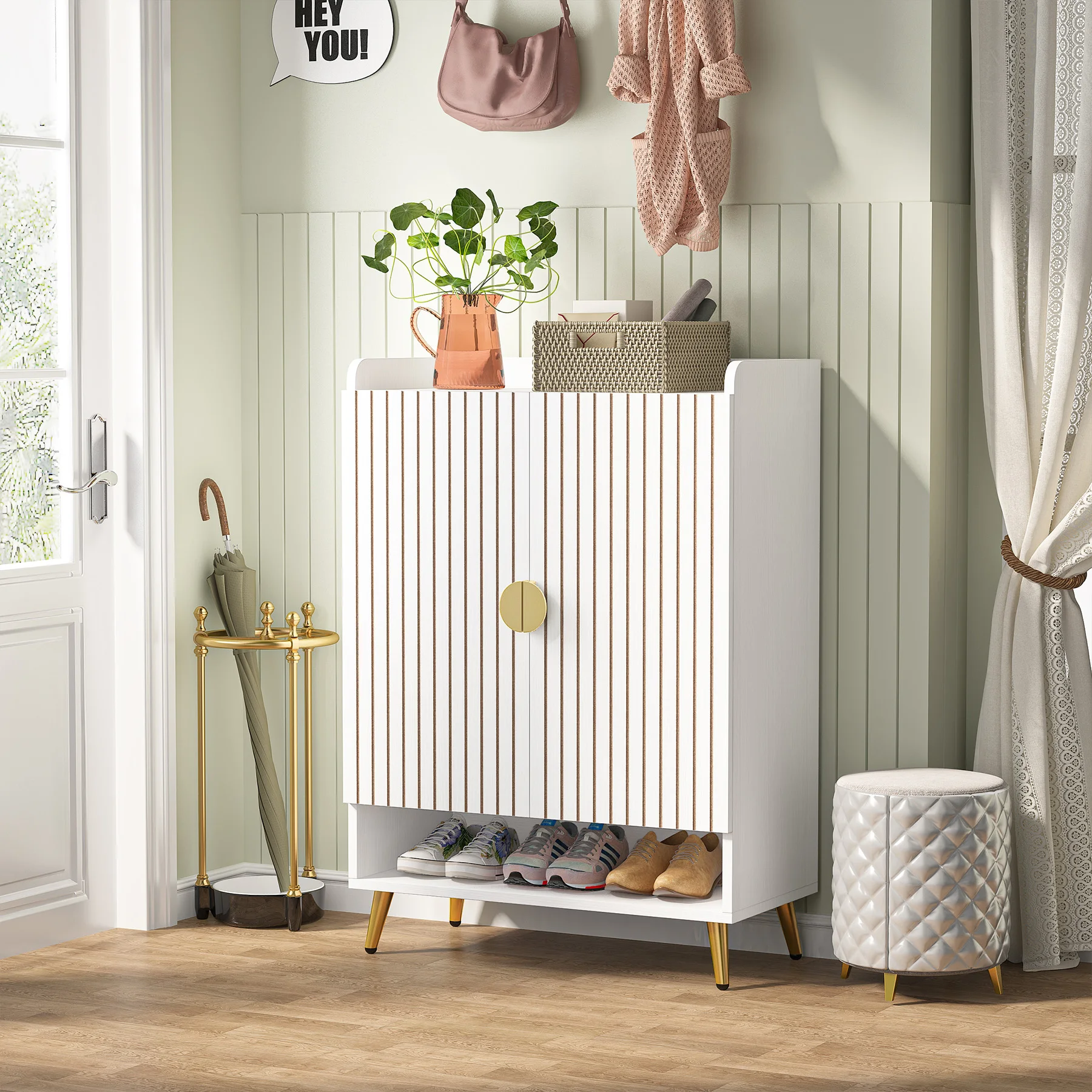 Tribesigns Shoe Cabinet with Doors, 7-Tier Shoe Storage Cabinet with Adjustable Shelves, Wooden Shoes Rack Shoe Storage Organize