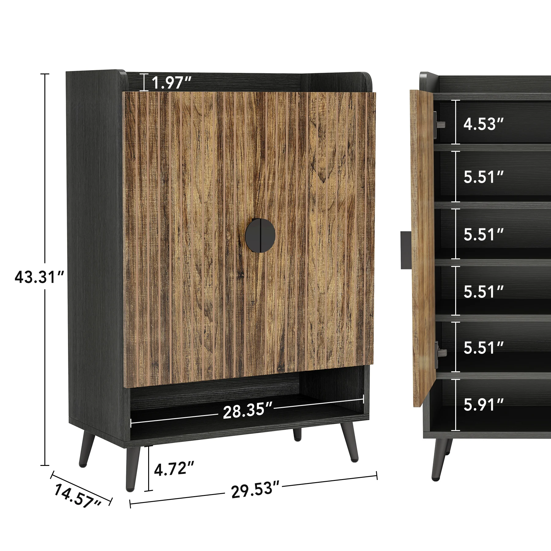 Tribesigns Shoe Cabinet with Doors, 7-Tier Shoe Storage Cabinet with Adjustable Shelves, Wooden Shoes Rack Shoe Storage Organize