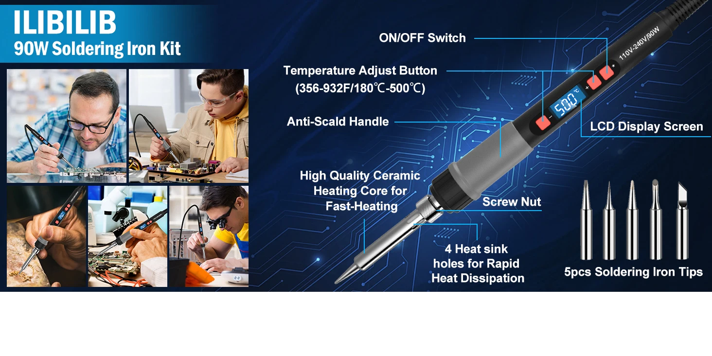 ILIBILIB 90W Soldering Iron Kit LCD Digital Electric Welding Gun Tool Adjustable Tempe