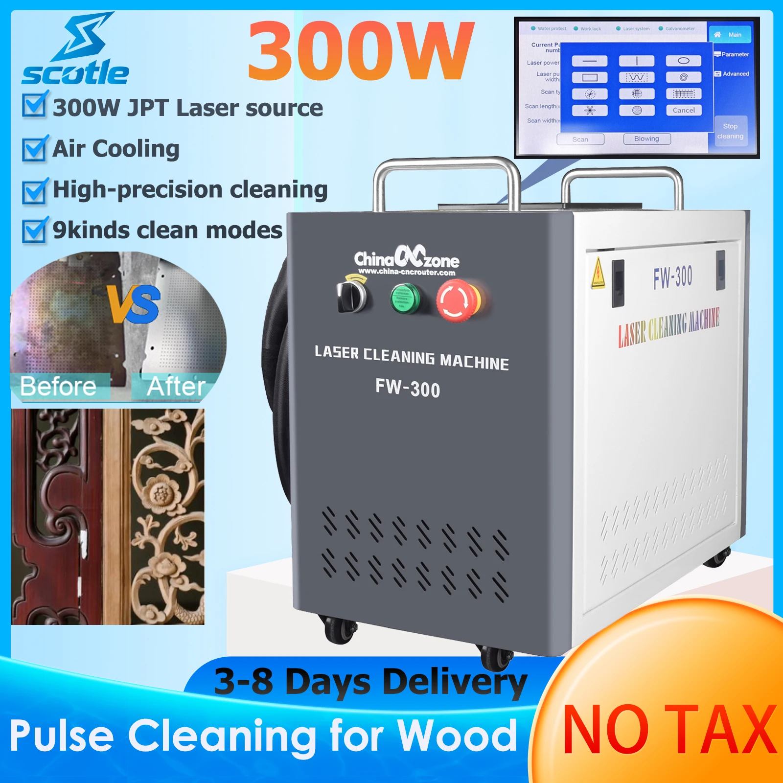 300W Pulse Laser Cleaning Machine 200W Air Cooled JPT Cleaner For Remove Rust Oil Paint Metal Wood Model Cleaner DDP