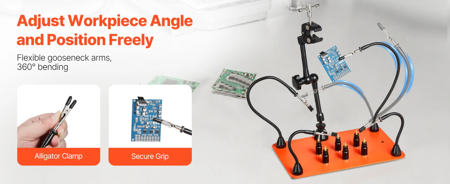 SucceBuy Magnetic Helping Hands Soldering Station 4Flexible Arms Third Hand Tool with 6PCB Pillar Holders for Electronic Repair